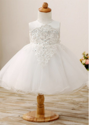 Beaded Ivory Lace Tulle Flower Girl Dress Special Occasion Dress